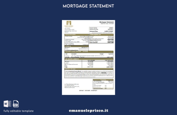 modello di estratto conto del mutuo bancario della Banca Centrale della Repubbli
